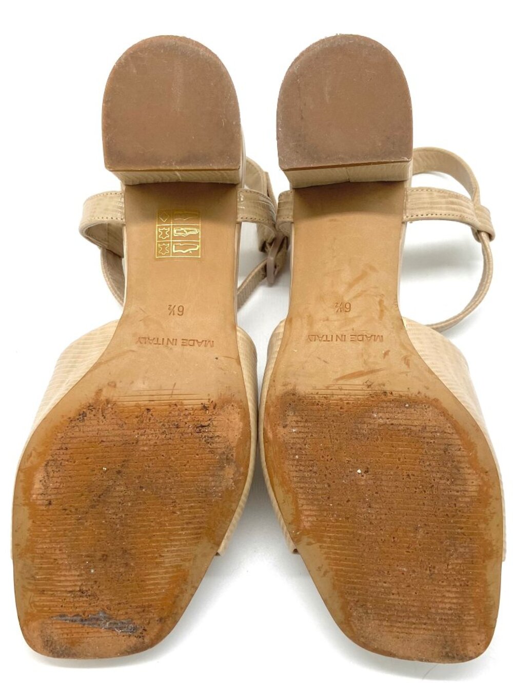 Everlane The Block Heel Sandal in Lizard Cream Tan Beige Square Toe Sz 6.5 - Picture 8 of 9